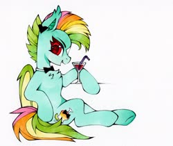 Size: 3590x3020 | Tagged: safe, alternate version, artist:share dast, oc, oc only, oc:kokomo, bat pony, pony, bowtie, commission, commissioner:sickly sour, glass, high res, not rainbow dash, simple background, solo, white background