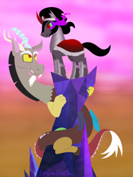 Size: 900x1200 | Tagged: safe, artist:enigmadoodles, discord, king sombra, pony, g4, the crystal empire, crystal