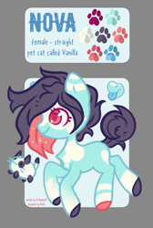 Size: 992x1478 | Tagged: safe, artist:ruef, artist:spoopygander, oc, oc:nova, cat, earth pony, pony, :p, cute, female, mare, markings, reference sheet, tongue out