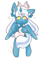 Size: 465x606 | Tagged: safe, artist:linkedwolf, oc, oc:fleurbelle, alicorn, pony, :3, adorabelle, alicorn oc, bow, cute, ear fluff, hair bow, hand, heart, horn, simple background, smiling, smiling at you, transparent background, yellow eyes