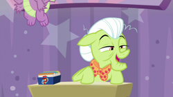 Size: 1920x1080 | Tagged: safe, screencap, granny smith, spike, dragon, a trivial pursuit, g4, winged spike, wings