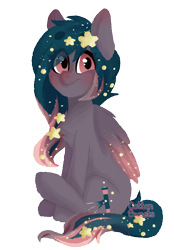 Size: 834x1200 | Tagged: safe, artist:cottonsweets, oc, oc only, oc:star universe, pegasus, pony, ethereal mane, ethereal wings, female, looking at you, looking back, looking back at you, mare, simple background, sitting, solo, transparent background, wings