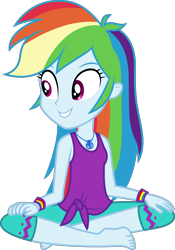 Size: 5000x7161 | Tagged: safe, artist:twilirity, rainbow dash, equestria girls, g4, my little pony equestria girls: choose your own ending, wake up!, wake up!: rainbow dash, absurd resolution, barefoot, clothes, crossed legs, cute, dashabetes, feet, female, geode of super speed, magical geodes, simple background, smiling, solo, transparent background, vector, yoga