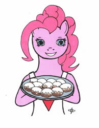 Size: 946x1219 | Tagged: safe, artist:assertiveshypony, pinkie pie, earth pony, pony, g4, donut, drawing, food, simple background, smiling at you, white background