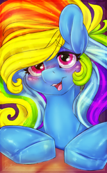 Size: 2179x3539 | Tagged: safe, artist:dimwitdog, edit, rainbow dash, pony, g4, alternate hairstyle, blushing, female, high res, mare, multicolored hair, open mouth