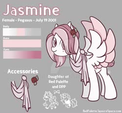 Size: 1280x1184 | Tagged: safe, artist:redpalette, oc, oc only, pegasus, pony, clothes, cute, female, flower, mare, offspring, parents:oc x oc, pink, reference sheet, rose, scarf