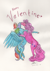 Size: 2056x2917 | Tagged: safe, artist:sagastuff94, pinkie pie, rainbow dash, earth pony, pegasus, pony, g4, bipedal, duo, female, high res, hooves, lesbian, mare, ship:pinkiedash, shipping, simple background, spread wings, wings