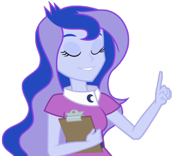 Size: 2500x2252 | Tagged: safe, artist:famousmari5, edit, editor:slayerbvc, vector edit, princess luna, vice principal luna, a banner day, equestria girls, g4, my little pony equestria girls: friendship games, clipboard, eyes closed, female, high res, no makeup edit, simple background, solo, transparent background, vector