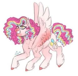 Size: 425x413 | Tagged: safe, artist:venti-star, pinkie pie, pegasus, pony, g4, female, g5 concept leak style, g5 concept leaks, hooves, mare, pegasus pinkie pie, pinkie pie (g5 concept leak), race swap, redesign, simple background, solo, spread wings, white background, wings