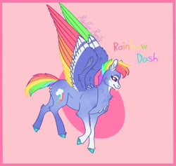 Size: 918x871 | Tagged: safe, artist:stellar smile, rainbow dash, pegasus, pony, g4, colored wings, female, flying, hooves, mare, multicolored wings, rainbow wings, simple background, solo, spread wings, tongue out, wings