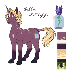 Size: 1521x1497 | Tagged: safe, artist:blackblood-queen, oc, oc only, oc:cullen sutcliffe, pony, unicorn, digital art, male, reference sheet, smiling, solo, stallion