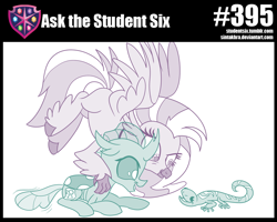 Size: 800x640 | Tagged: safe, artist:sintakhra, ocellus, silverstream, changedling, changeling, classical hippogriff, gecko, hippogriff, tumblr:studentsix, g4, cute, diaocelles, diastreamies, magnifying glass, post-it, quill, tail wag
