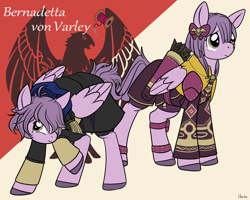 Size: 1280x1024 | Tagged: safe, artist:housho, pegasus, pony, bernadetta von varley, bow, clothes, female, fire emblem, fire emblem: three houses, mare, ponified, quiver, wings