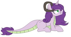 Size: 685x361 | Tagged: safe, artist:befriendsharks, oc, oc only, oc:ivy gem, dracony, dragon, hybrid, pony, base used, belly scales, dragon eyes, fangs, horn, horns, interspecies offspring, offspring, parent:rarity, parent:spike, parents:sparity, simple background, solo, unicorn horn, white background