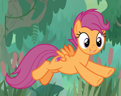 Size: 811x643 | Tagged: safe, screencap, scootaloo, pegasus, pony, growing up is hard to do, cropped, cute, cutealoo, female, jumping, midair, older, older scootaloo, smiling, solo