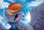 Size: 3701x2483 | Tagged: safe, alternate version, artist:hitbass, rainbow dash, pegasus, pony, g4, backlighting, cheek fluff, chest fluff, cloud, crepuscular rays, cute, dashabetes, ear fluff, female, high res, leg fluff, looking at you, mare, smiling, solo, spread wings, sun, wing fluff, wings