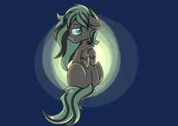 Size: 4448x3155 | Tagged: safe, artist:dumbwoofer, oc, oc only, oc:forest air, pegasus, pony, back, light, melancholy, sad, solo, turned head, wings