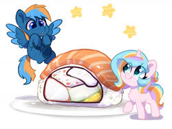 Size: 1600x1200 | Tagged: safe, artist:oofycolorful, oc, oc only, oc:oofy colorful, pegasus, pony, unicorn, duo, food