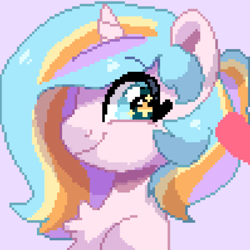 Size: 622x621 | Tagged: safe, artist:oofycolorful, oc, oc only, oc:oofy colorful, pony, unicorn, g4, cute, female, looking at you, mare, ocbetes, pixel art, smiling, smiling at you, solo, sparkly eyes, wingding eyes