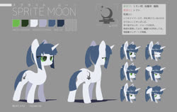 Size: 1280x808 | Tagged: safe, artist:satv12, oc, oc only, oc:sprite moon, pony, unicorn, butt, cutie mark, expressions, female, japanese, mare, plot, reference sheet, solo