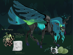 Size: 4032x3024 | Tagged: safe, artist:loryska, queen chrysalis, changeling, changeling larva, changeling queen, g4, alternate design, carapace, changeling egg, cloven hooves, digital art, egg, fangs, female, solo, story included
