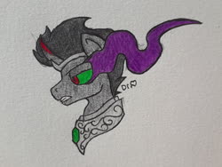 Size: 2576x1932 | Tagged: safe, artist:drheartdoodles, king sombra, pony, umbrum, g4, corrupted, edgy, gem, head shot, magic, male, solo, traditional art