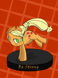 Size: 1200x1600 | Tagged: safe, artist:toshimatsu, derpibooru exclusive, applejack, earth pony, pony, fallout equestria, g4, bucking, fanfic, fanfic art, female, figurine, hat, hooves, mare, ministry mares, ministry mares statuette, simple background, solo