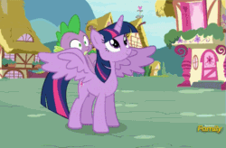 Size: 689x452 | Tagged: safe, screencap, spike, twilight sparkle, alicorn, dragon, pony, castle sweet castle, g4, animated, crashlight, cropped, discovery family logo, dragons riding ponies, duo, faceplant, female, flying fail, lying down, majestic as fuck, mare, prone, riding, spike riding twilight, sploot, twilight sparkle (alicorn), wing pull