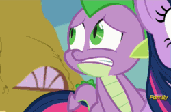 Size: 689x452 | Tagged: safe, screencap, spike, twilight sparkle, alicorn, dragon, pony, castle sweet castle, g4, crashlight, dragons riding ponies, faceplant, female, flying fail, gif, majestic as fuck, mare, non-animated gif, riding, spike riding twilight, twilight sparkle (alicorn), wing pull
