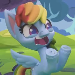 Size: 256x255 | Tagged: safe, screencap, rainbow dash, pegasus, pony, g4.5, my little pony: stop motion short, pillow fight (short), cropped, female, mare, reaction image, screaming, solo, underhoof