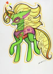 Size: 2411x3305 | Tagged: safe, artist:luxiwind, oc, oc only, oc:hina, changedling, changeling, female, glasses, high res, solo, traditional art