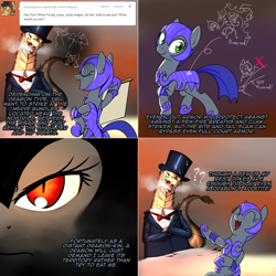 Size: 1602x1602 | Tagged: safe, artist:gashiboka, oc, oc:pun, dragon, pony, ask pun, agent 707, armor, ask, clothes, hat, night guard armor, suit, top hat