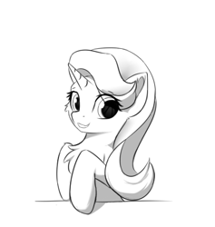 Size: 405x428 | Tagged: safe, artist:d.w.h.cn, starlight glimmer, pony, unicorn, g4, chest fluff, female, mare, monochrome, simple background, smiling, solo, white background