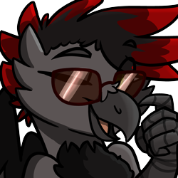 Size: 3200x3200 | Tagged: safe, artist:modularpon, oc, oc only, oc:scorpio, griffon, commission, eyebrows visible through hair, glasses, high res, icon, male, one eye closed, open mouth, red and black oc, simple background, solo, sunglasses, talons, transparent background, wink, winking at you
