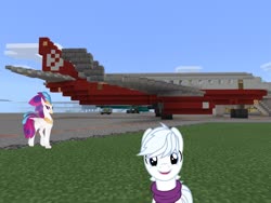 Size: 2048x1536 | Tagged: safe, artist:dashiesparkle, artist:topsangtheman, double diamond, queen novo, earth pony, hippogriff, pony, g4, my little pony: the movie, airbus a320, airport, looking at you, minecraft