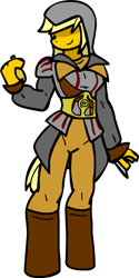 Size: 396x789 | Tagged: safe, artist:shennanigma, oc, oc only, oc:dream searcher, unicorn, anthro, unguligrade anthro, assassin, assassin's creed, clothes, female, horn, pocket watch, simple background, smiling, solo, transparent background, unicorn oc