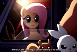 Size: 698x474 | Tagged: safe, ai assisted, ai content, artist:ruhje, fifteen.ai, angel bunny, fluttershy, pegasus, pony, squirrel, g4, aivo, animated, avo, car, comic, crossover, death metal, descriptive noise, female, heavy metal, mare, meme, metal, metalshy, monsters university, music, open mouth, parody, pixar, scene parody, sound, subtitles, the pony machine learning project, webm