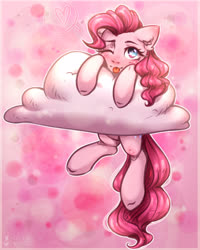 Size: 2000x2500 | Tagged: safe, artist:zefirka, pinkie pie, earth pony, pony, g4, :p, cloud, cute, diapinkes, ear fluff, female, high res, on a cloud, one eye closed, solo, tongue out, wink