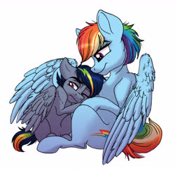 Size: 4644x4536 | Tagged: safe, artist:celestial-rainstorm, rainbow dash, oc, oc:jetstream, pegasus, pony, g4, absurd resolution, colt, duo, female, hug, male, momma dash, mother and child, mother and son, offspring, parent:rainbow dash, parent:soarin', parents:soarindash, preggo dash, pregnant, story included, winghug
