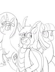 Size: 1024x1352 | Tagged: safe, artist:dulcechica19, rarity, spike, twilight sparkle, dragon, earth pony, pony, unicorn, g4, black and white, g5 concept leak style, g5 concept leaks, grayscale, monochrome, older, older spike, rarity (g5 concept leak), sketch, spike (g5 concept leak), spike (g5), trio, twilight sparkle (g5 concept leak)