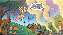 Size: 1041x575 | Tagged: safe, idw, fluttershy, pegasus, pony, g4, ponies of dark water, spoiler:comic, animal, butt, comic, cropped, female, flying, mare, plot, poison ivyshy, rear view, speech bubble, spread wings, wings