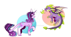Size: 1280x676 | Tagged: safe, artist:akiiichaos, spike, starlight glimmer, dragon, pony, g4, colored hooves, deviantart watermark, obtrusive watermark, raised hoof, simple background, transparent background, watermark, winged spike, wings