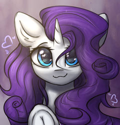 Size: 1170x1213 | Tagged: safe, artist:radioaxi, rarity, pony, unicorn, alternate hairstyle, bust, cute, ear fluff, female, frog (hoof), heart, heart eyes, looking at you, mare, portrait, raribetes, smiling, solo, underhoof, wingding eyes