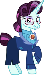 Size: 1051x1804 | Tagged: safe, artist:sketchmcreations, principal abacus cinch, pony, unicorn, g4, clothes, ear piercing, earring, equestria girls ponified, female, glasses, hair bun, jewelry, looking at you, mare, piercing, ponified, raised hoof, show accurate, simple background, smiling, solo, tail bun, transparent background, vector