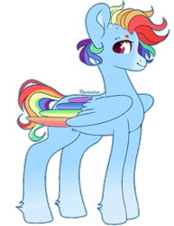 Size: 667x865 | Tagged: safe, artist:fioweress, rainbow dash, pegasus, pony, g4, colored wings, female, folded wings, looking back, mare, multicolored wings, rainbow wings, simple background, smiling, transparent background, wings
