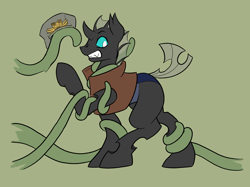 Size: 2732x2048 | Tagged: safe, artist:slimewiz, oc, oc only, oc:verdant gear, changeling, ambiguous gender, changeling oc, clothes, high res, quadrupedal, solo, tentacles