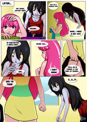 Size: 2480x3507 | Tagged: safe, artist:pixelboy, comic:princess day off, adventure time, annoyed, bag, barely pony related, clothes, comic, crossover, crossover shipping, dialogue, dress, female, frown, high res, male, no pony, princess bubblegum, shipping, smiling