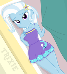 Size: 1024x1137 | Tagged: safe, artist:charliexe, artist:grapefruitface1, artist:yaya54320bases, trixie, equestria girls, g4, base used, clothes, cute, diatrixes, dress, female, legs, looking at you, minidress, nightgown, show accurate, solo, thighs