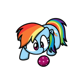 Size: 1000x1000 | Tagged: safe, artist:sugar morning, part of a set, rainbow dash, pegasus, pony, g4, animated, ball, behaving like a cat, chibi, cute, dashabetes, female, frame by frame, gif, mare, simple background, solo, sugar morning's play time, transparent background, weapons-grade cute