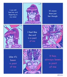Size: 2070x2406 | Tagged: safe, artist:dotoriii, sci-twi, twilight sparkle, equestria girls, g4, comic, dialogue, glasses, high res, midnight sparkle, transformation